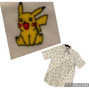 Pokemon Pikachu Short Sleeve Button up Allover Print  Boys M